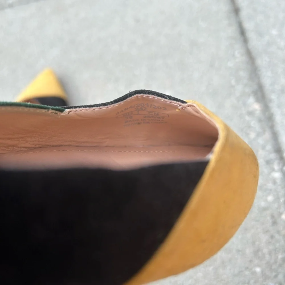 Zara Black and Green Flats with Color-Block‎ Design